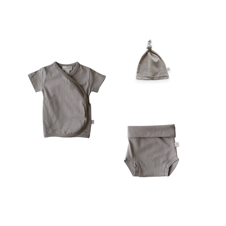 Short Sleeve Wrap Top + High Belly Bloomer + Hat | Birch