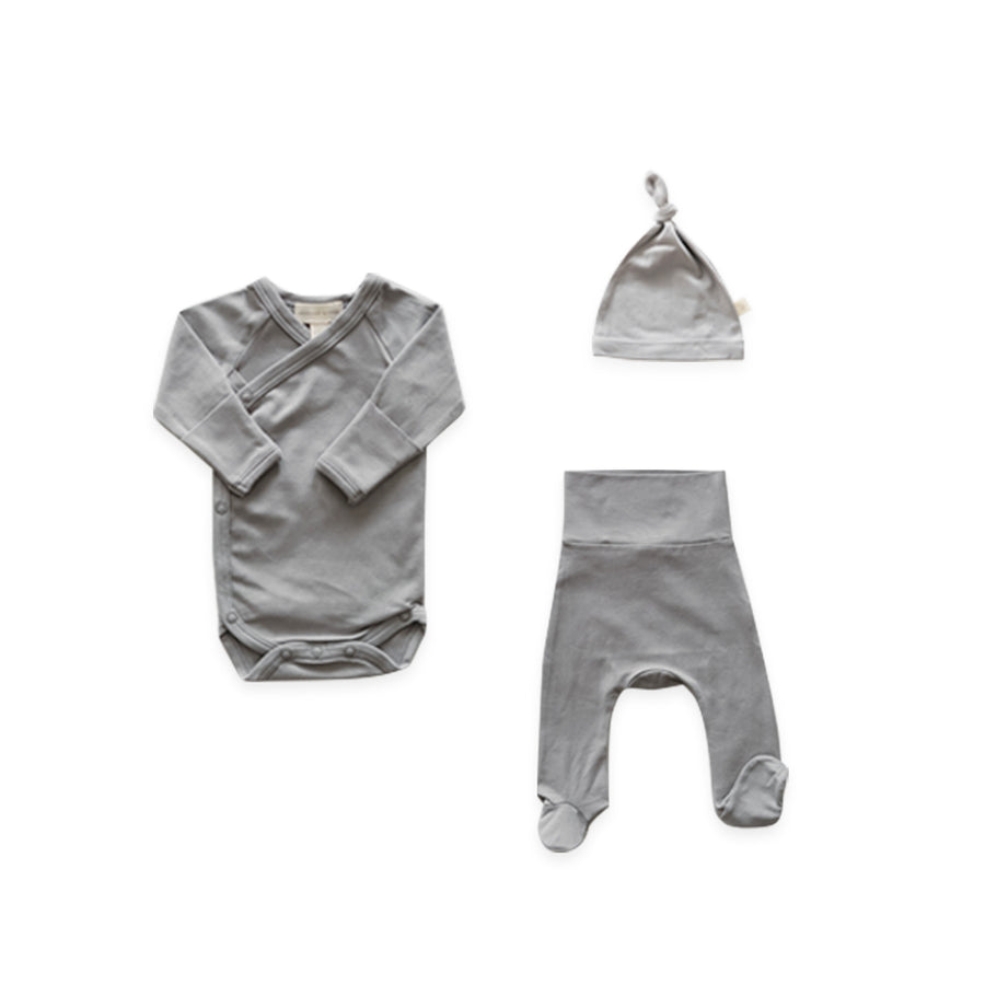 Long Sleeve Wrap Onesie + High Belly Pant + Hat | Stone